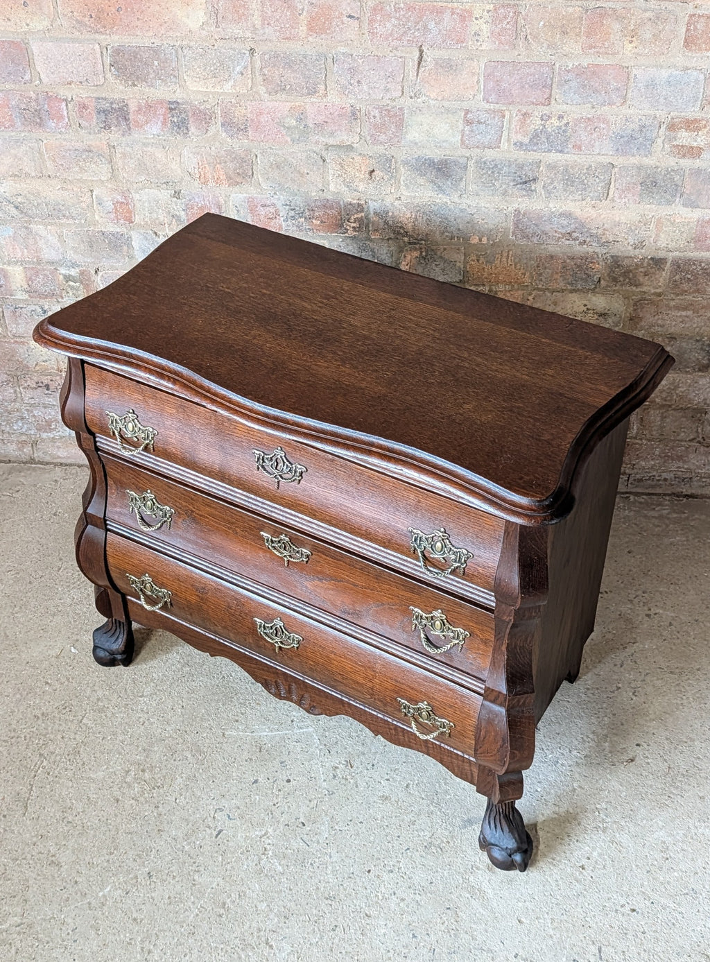 Vintage Small Oak Dutch Bombe Chest Of Drawers -3 Drawer