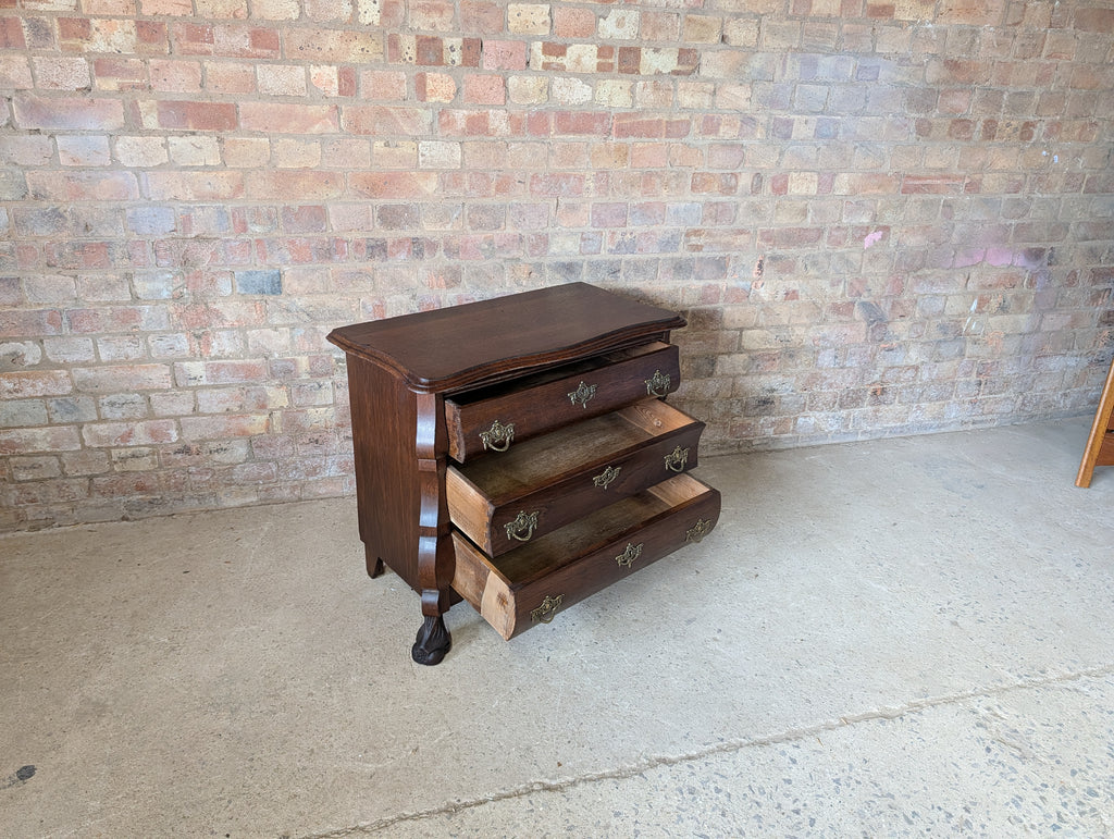 Vintage Small Oak Dutch Bombe Chest Of Drawers -3 Drawer