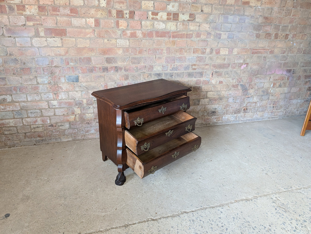 Vintage Small Oak Dutch Bombe Chest Of Drawers -3 Drawer