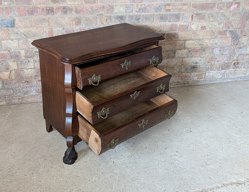 Vintage Small Oak Dutch Bombe Chest Of Drawers -3 Drawer