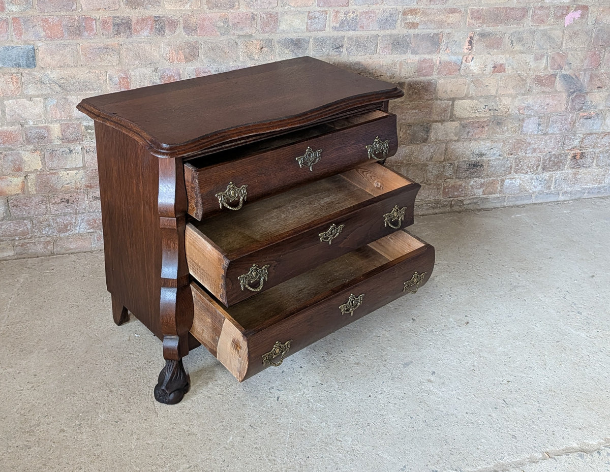 Vintage Small Oak Dutch Bombe Chest Of Drawers -3 Drawer