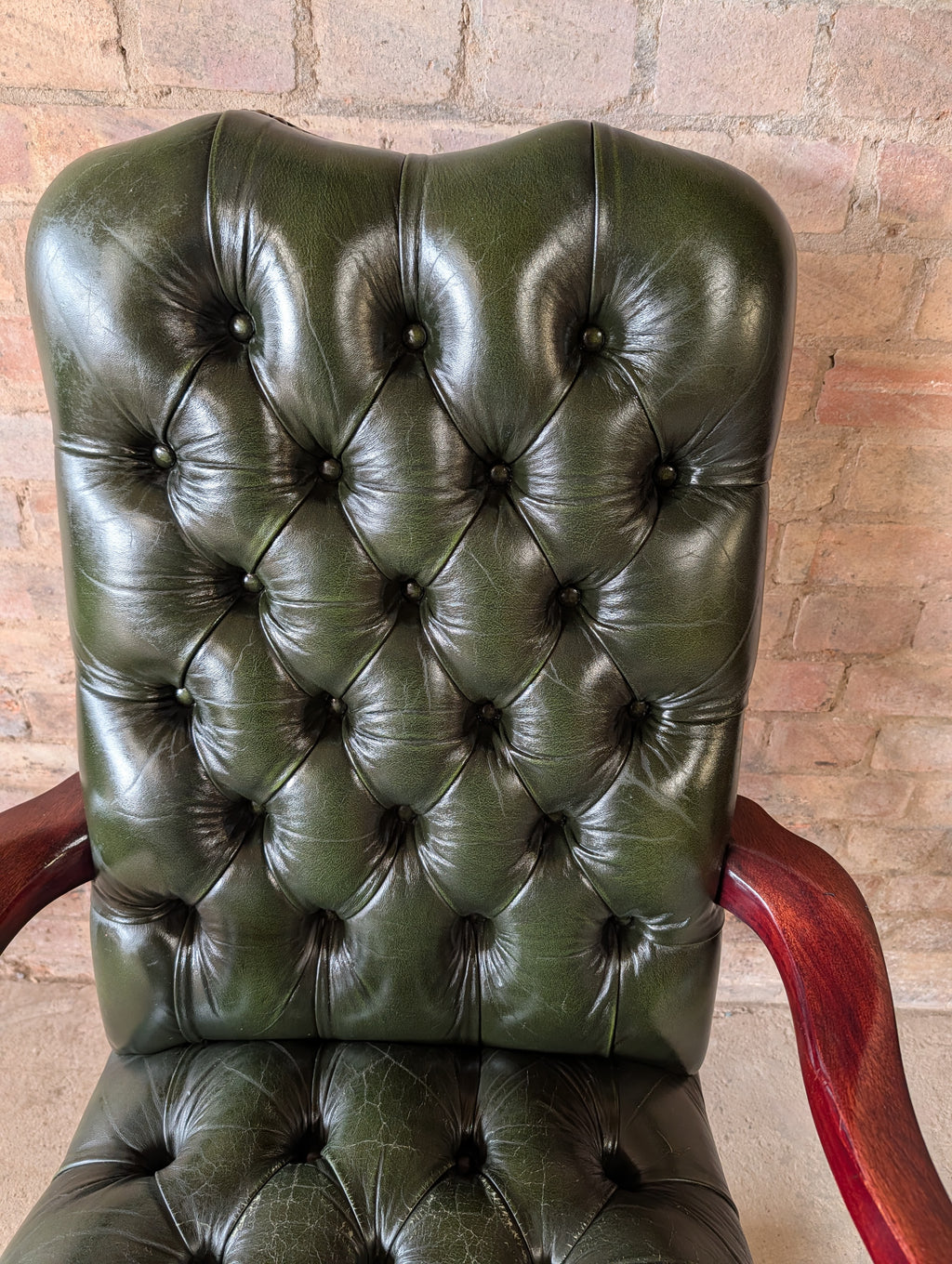 Vintage Green Leather Chesterfield Directors Chair Swivel Office Desk Chair