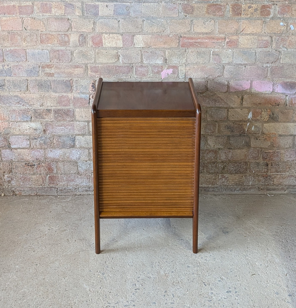 Mid Century Teak Tambour Roll Front Record Cabinet 1960s Vintage Vinyl Storage