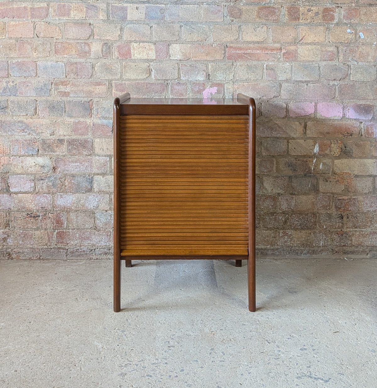 Mid Century Teak Tambour Roll Front Record Cabinet 1960s Vintage Vinyl Storage