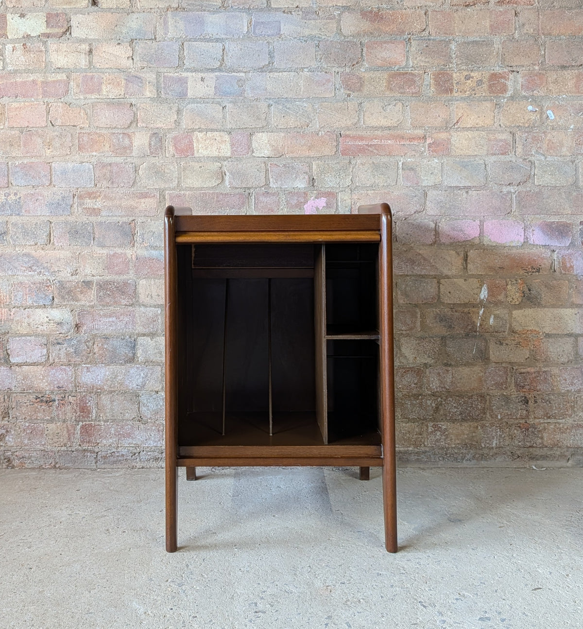 Mid Century Teak Tambour Roll Front Record Cabinet 1960s Vintage Vinyl Storage