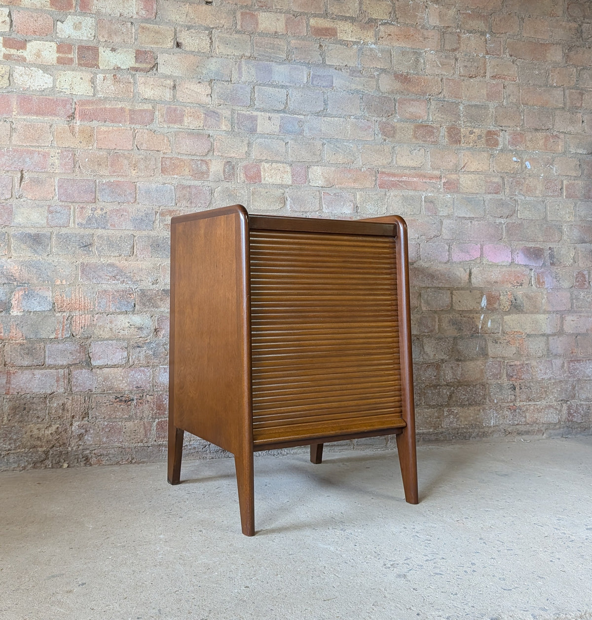 Mid Century Teak Tambour Roll Front Record Cabinet 1960s Vintage Vinyl Storage