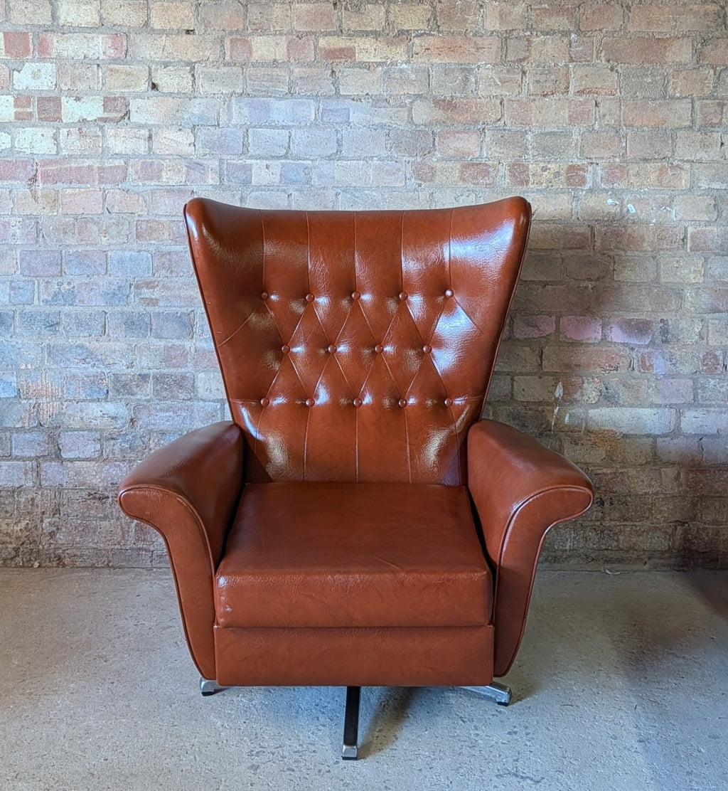 Mid Century Blofeld Style Swivel Wingback Armchair - Vintage 1970s