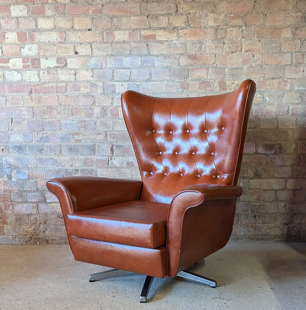 Mid Century Blofeld Style Swivel Wingback Armchair - Vintage 1970s