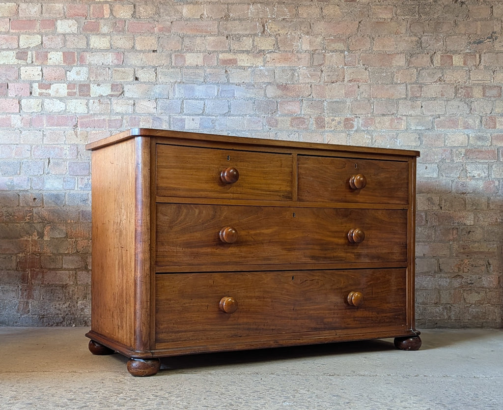 Antique Victorian Mahogany Low Chest Of Drawers 19th Century C.1860