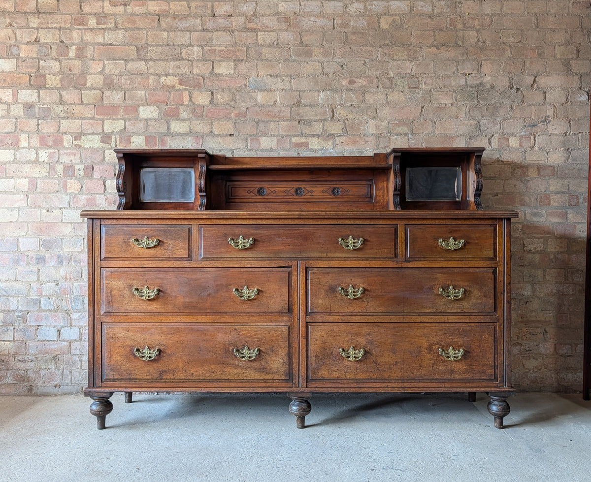 Antique Edwardian Walnut Mirror Back Sideboard / Large Bank Of Drawers C.1900
