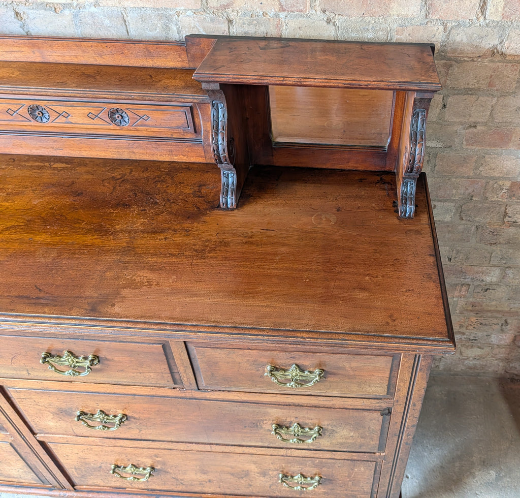 Antique Edwardian Walnut Mirror Back Sideboard / Large Bank Of Drawers C.1900