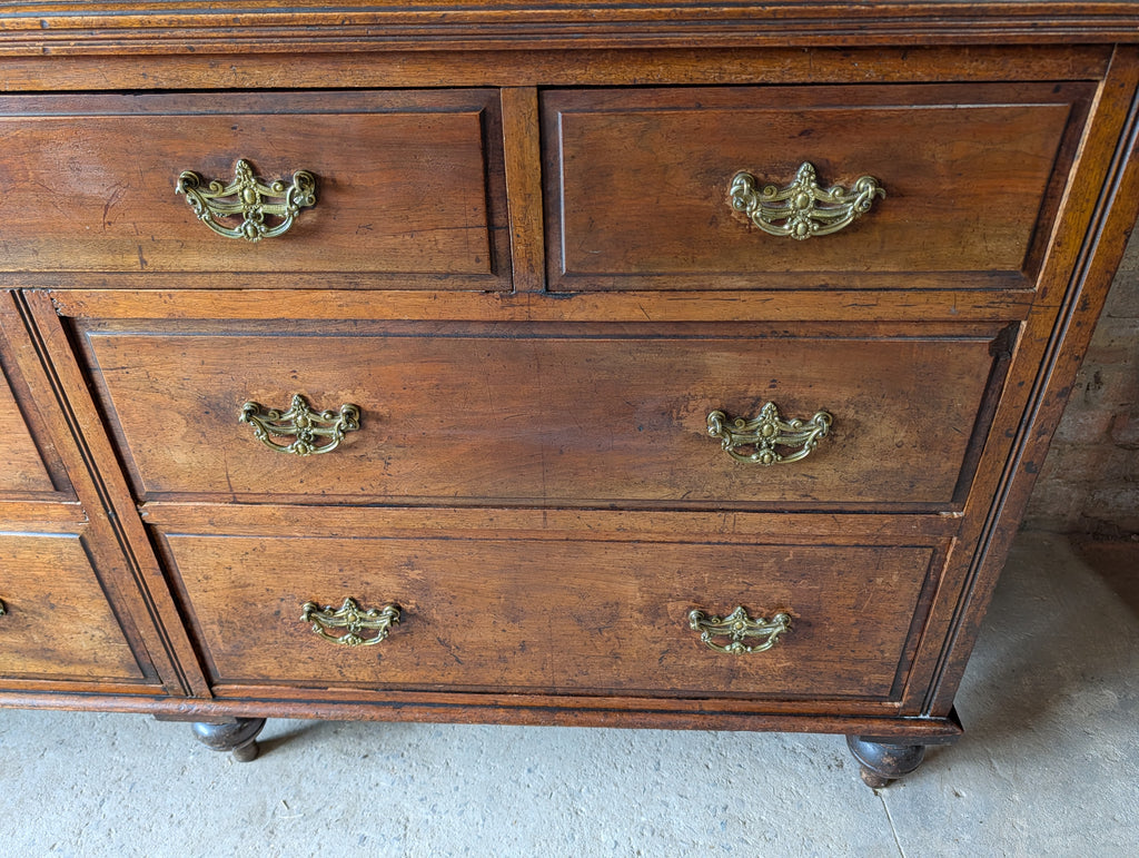 Antique Edwardian Walnut Mirror Back Sideboard / Large Bank Of Drawers C.1900