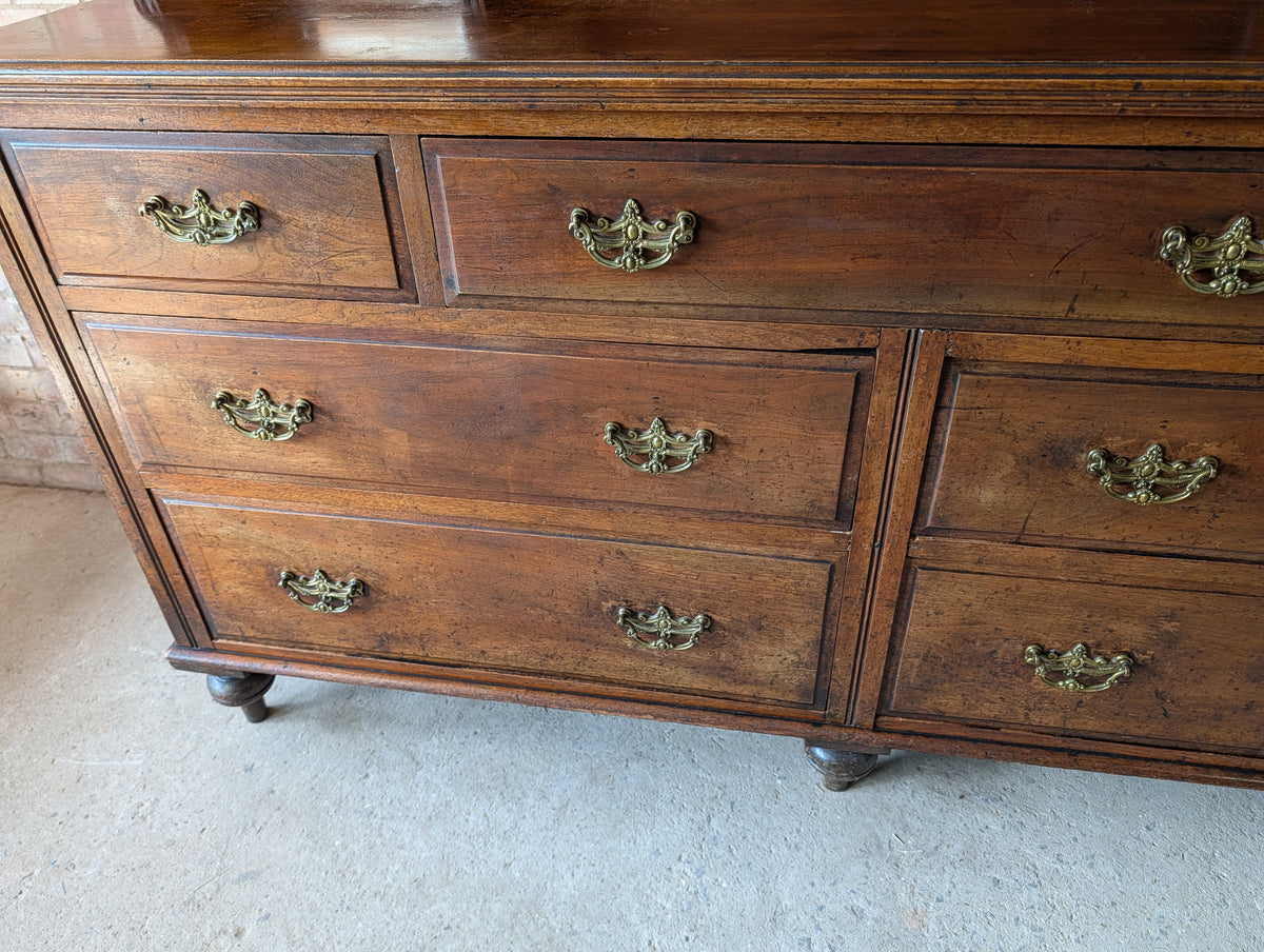 Antique Edwardian Walnut Mirror Back Sideboard / Large Bank Of Drawers C.1900