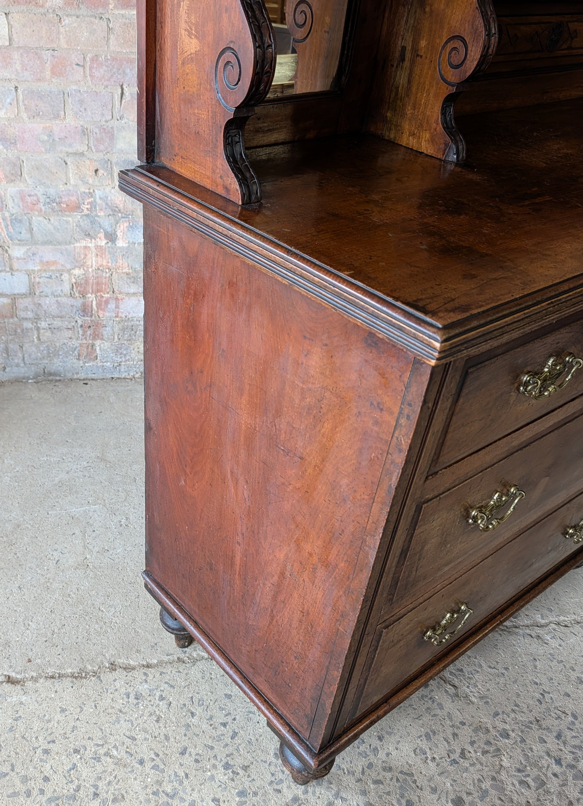 Antique Edwardian Walnut Mirror Back Sideboard / Large Bank Of Drawers C.1900