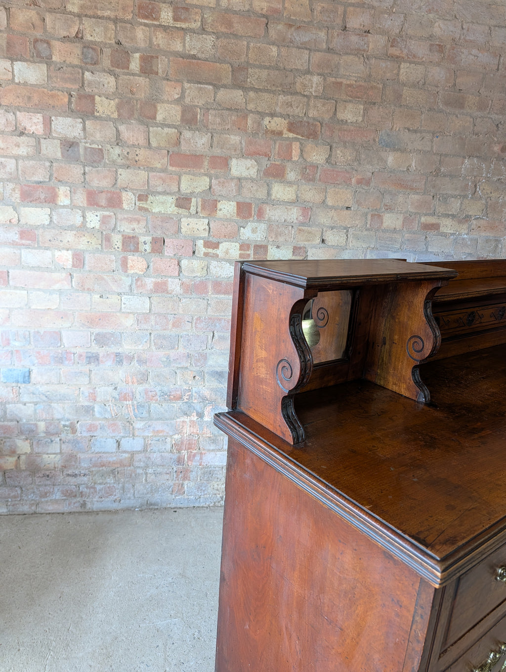 Antique Edwardian Walnut Mirror Back Sideboard / Large Bank Of Drawers C.1900