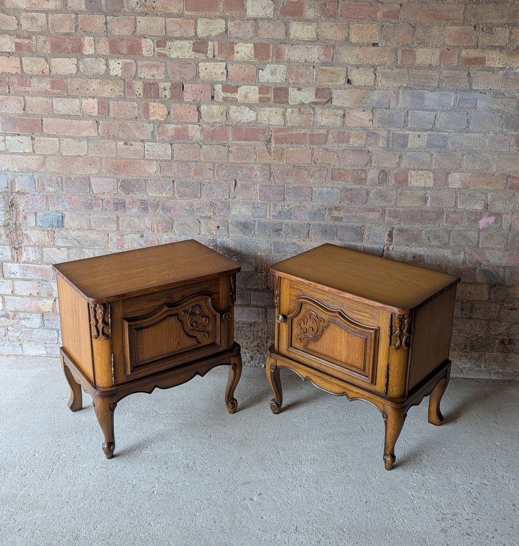 Pair Of Vintage Louis XV Style Oak Bedside Cabients