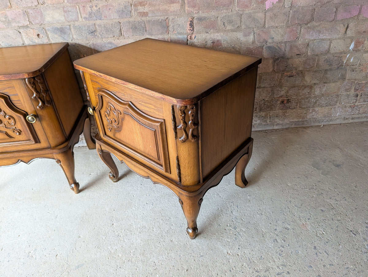 Pair Of Vintage Louis XV Style Oak Bedside Cabients