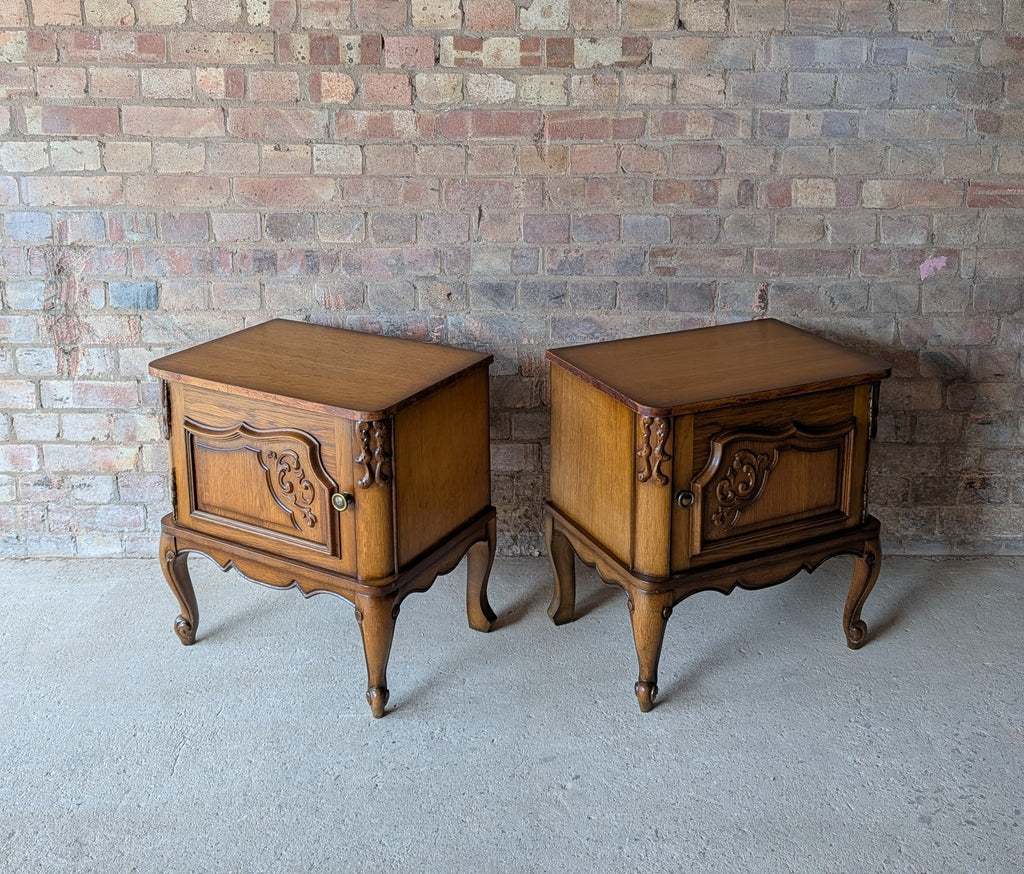Pair Of Vintage Louis XV Style Oak Bedside Cabients
