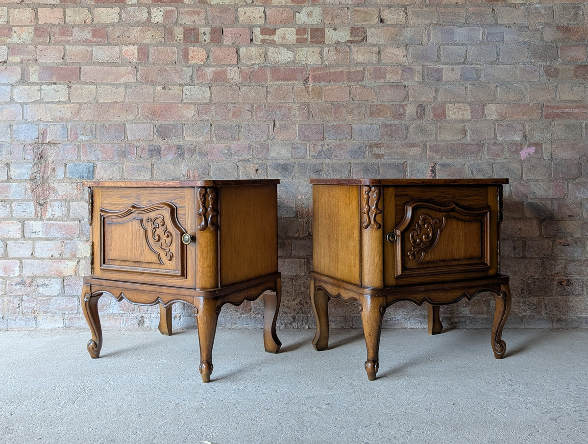 Pair Of Vintage Louis XV Style Oak Bedside Cabients