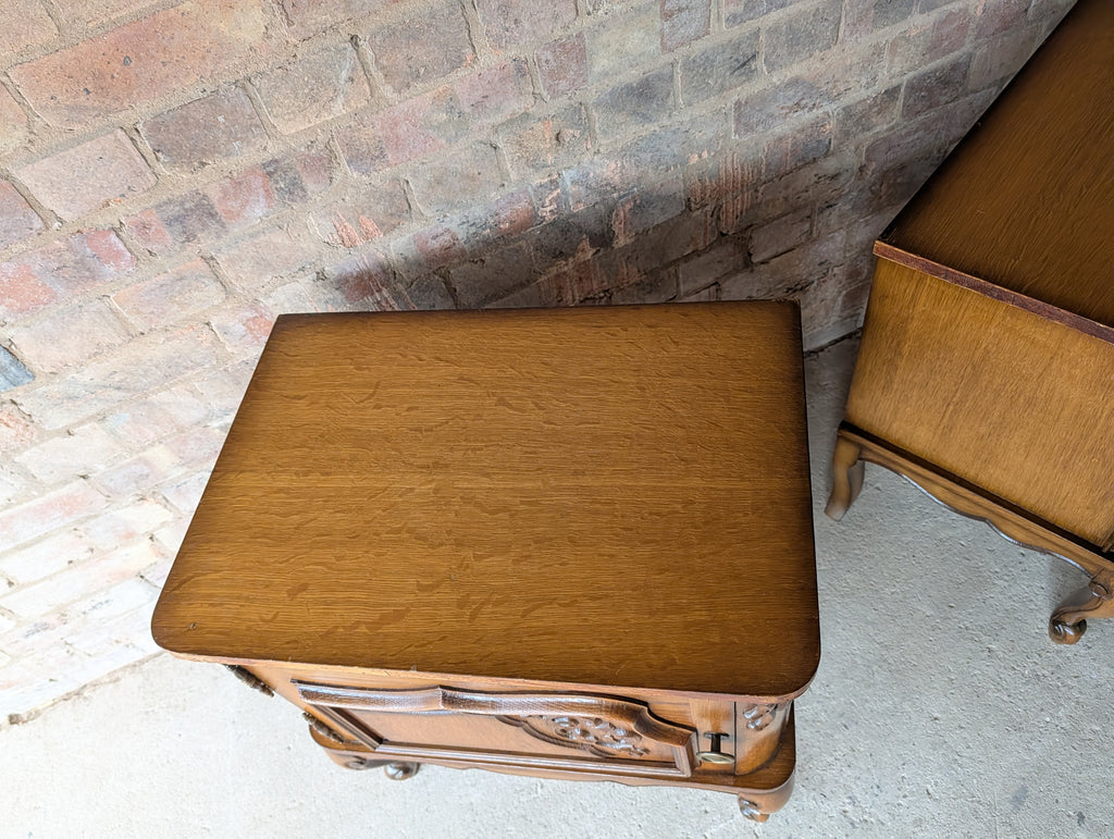 Pair Of Vintage Louis XV Style Oak Bedside Cabients