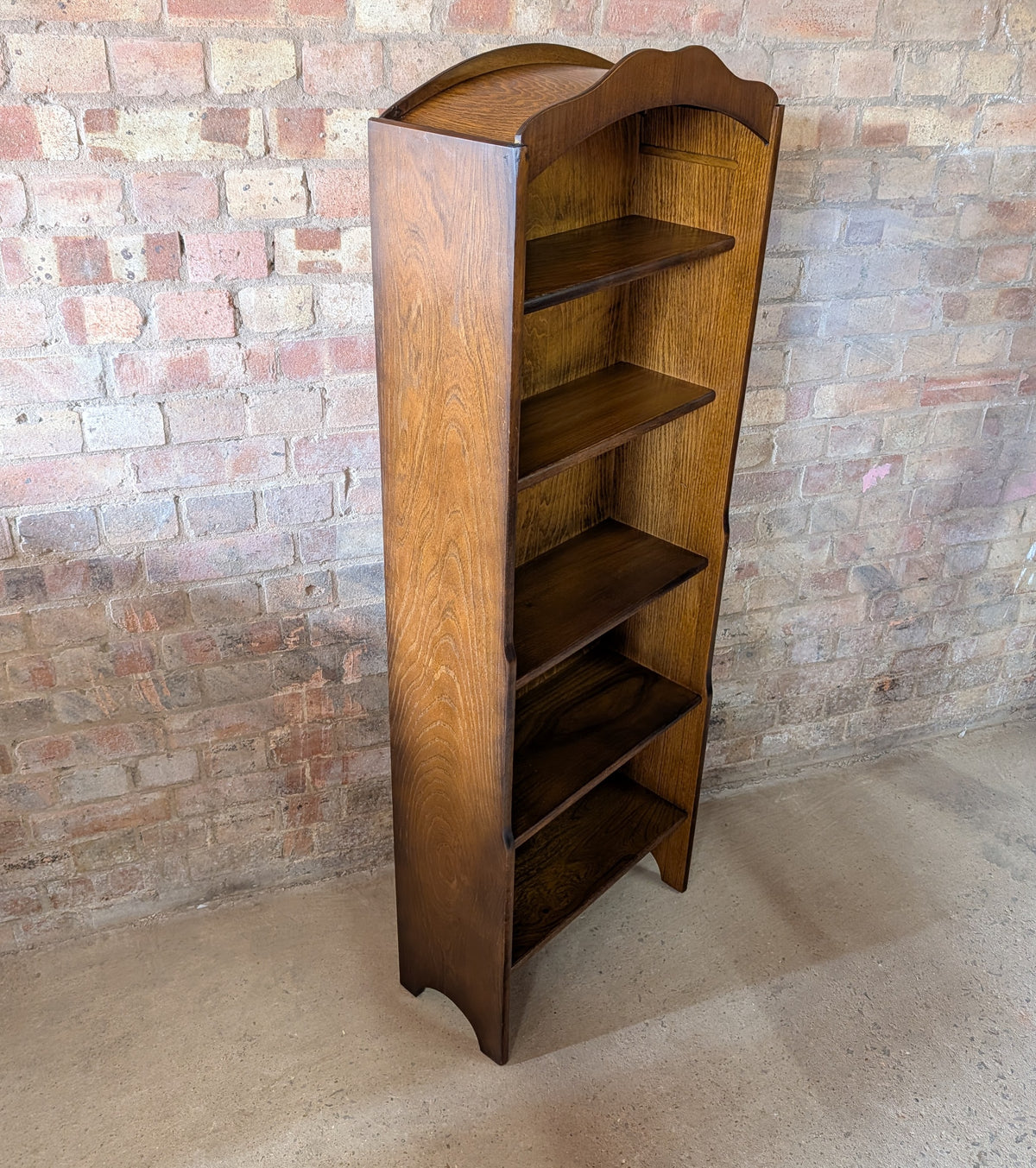 Vintage Oak Tall Narrow Open Bookcase