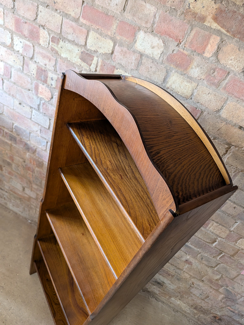 Vintage Oak Tall Narrow Open Bookcase