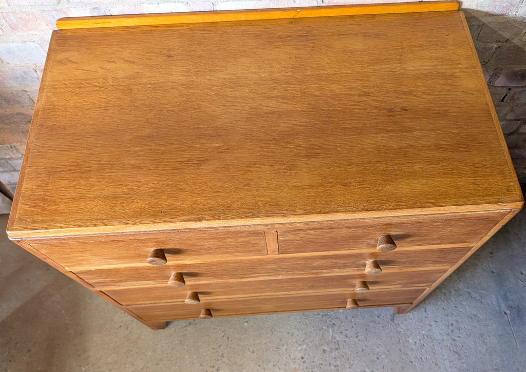 Mid Century Rustic Oak Chest Of Drawers