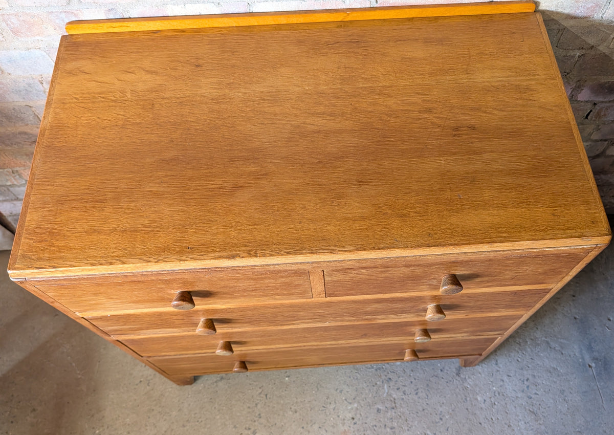Mid Century Rustic Oak Chest Of Drawers