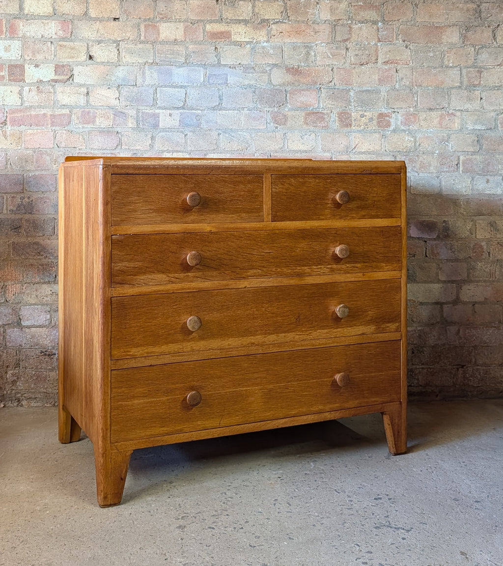 Mid Century Rustic Oak Chest Of Drawers