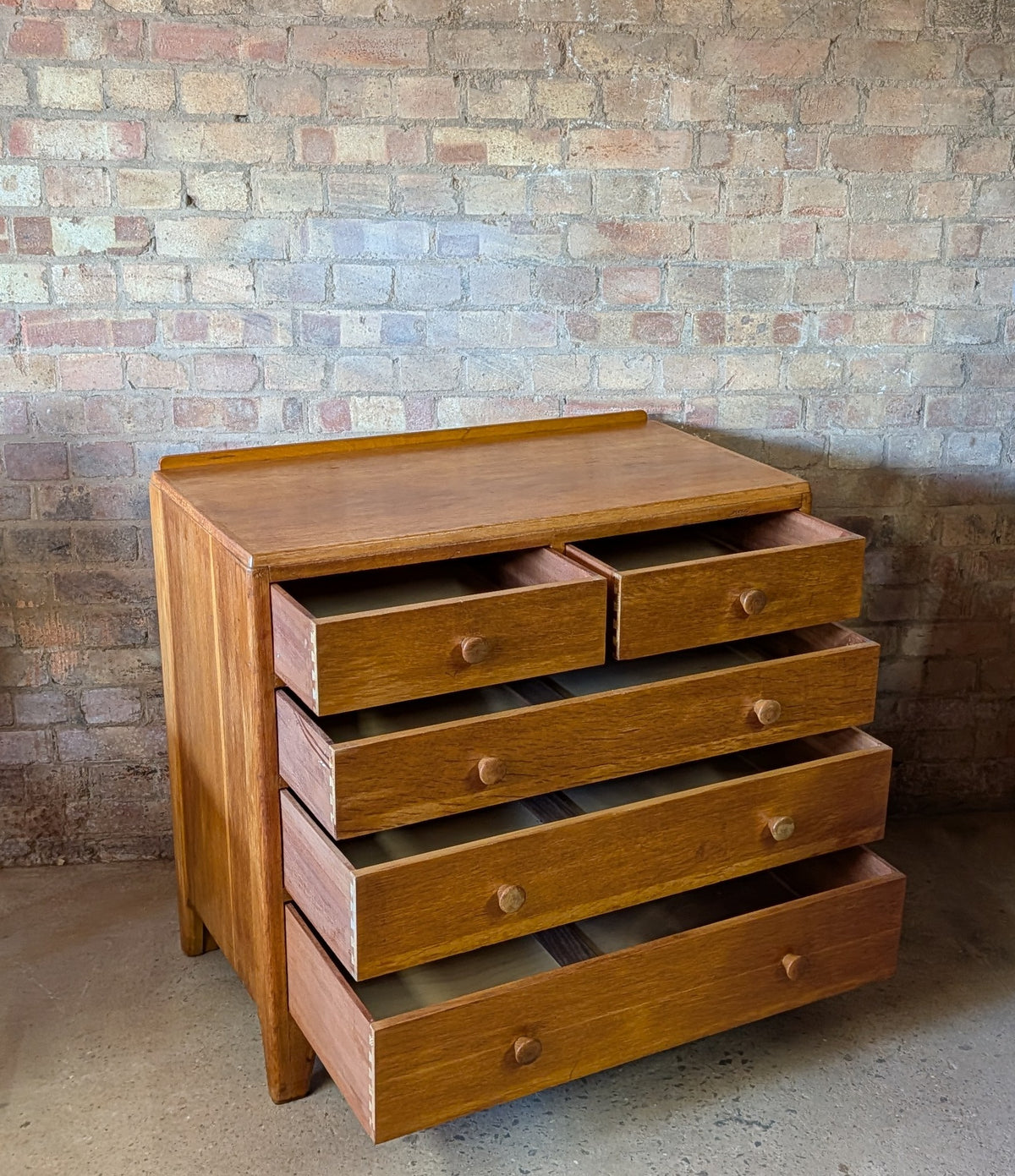 Mid Century Rustic Oak Chest Of Drawers