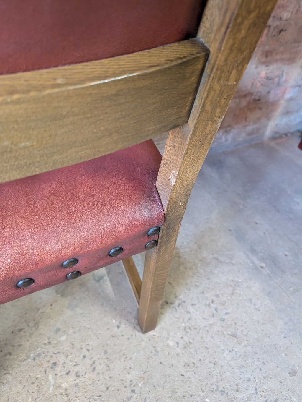 Vintage Set Of 8 Cromwellian Style Carved Oak & Leather Dining Chairs