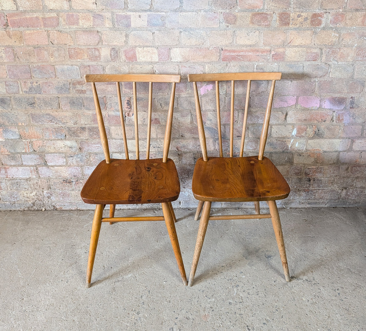 Pair Of Ercol 391 Elm & Beech Dining Chairs 1950s