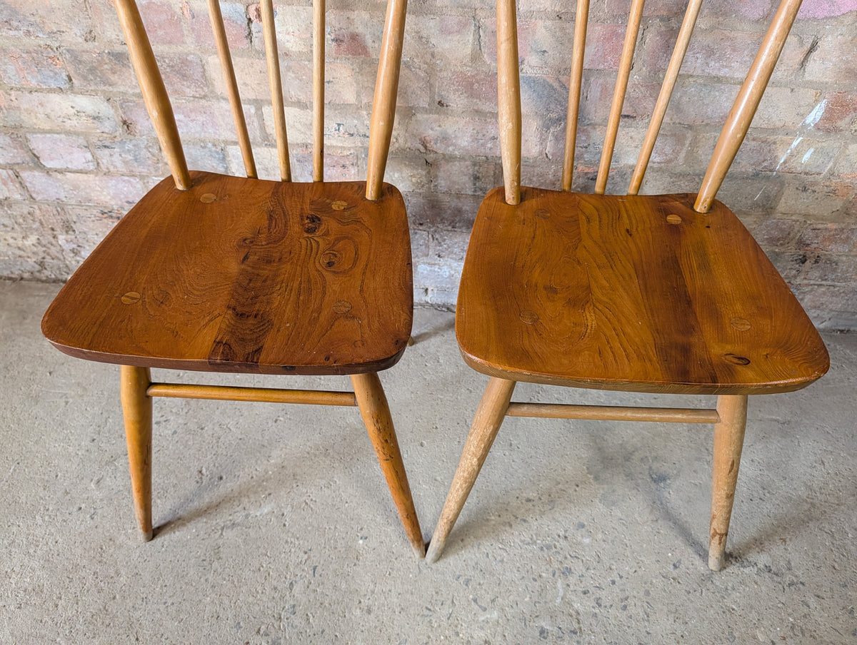 Pair Of Ercol 391 Elm & Beech Dining Chairs 1950s