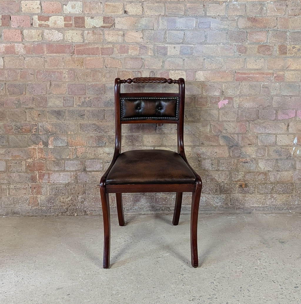Vintage Regency Style Mahogany Leather Desk Chair
