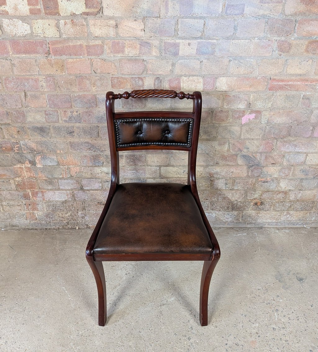 Vintage Regency Style Mahogany Leather Desk Chair