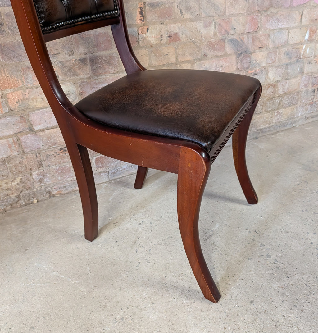 Vintage Regency Style Mahogany Leather Desk Chair