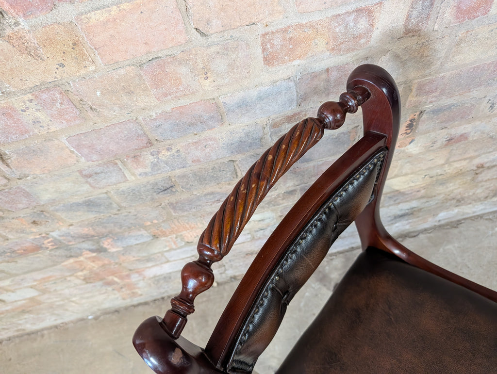 Vintage Regency Style Mahogany Leather Desk Chair
