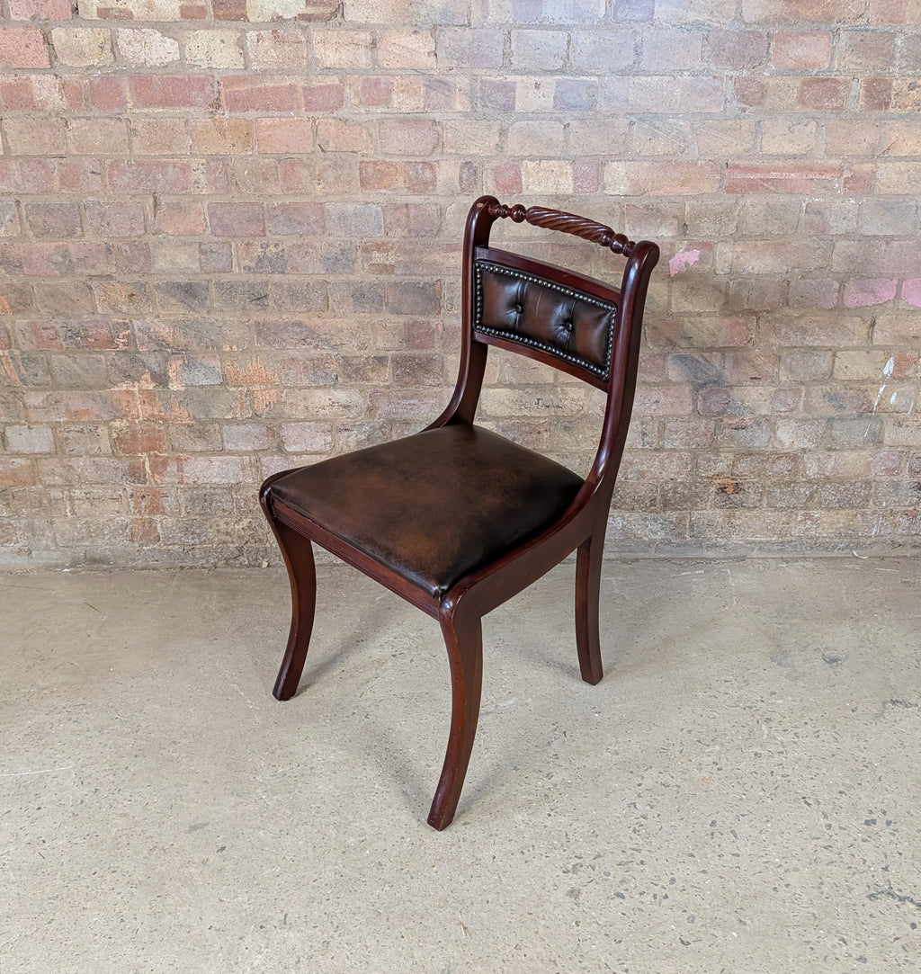 Vintage Regency Style Mahogany Leather Desk Chair