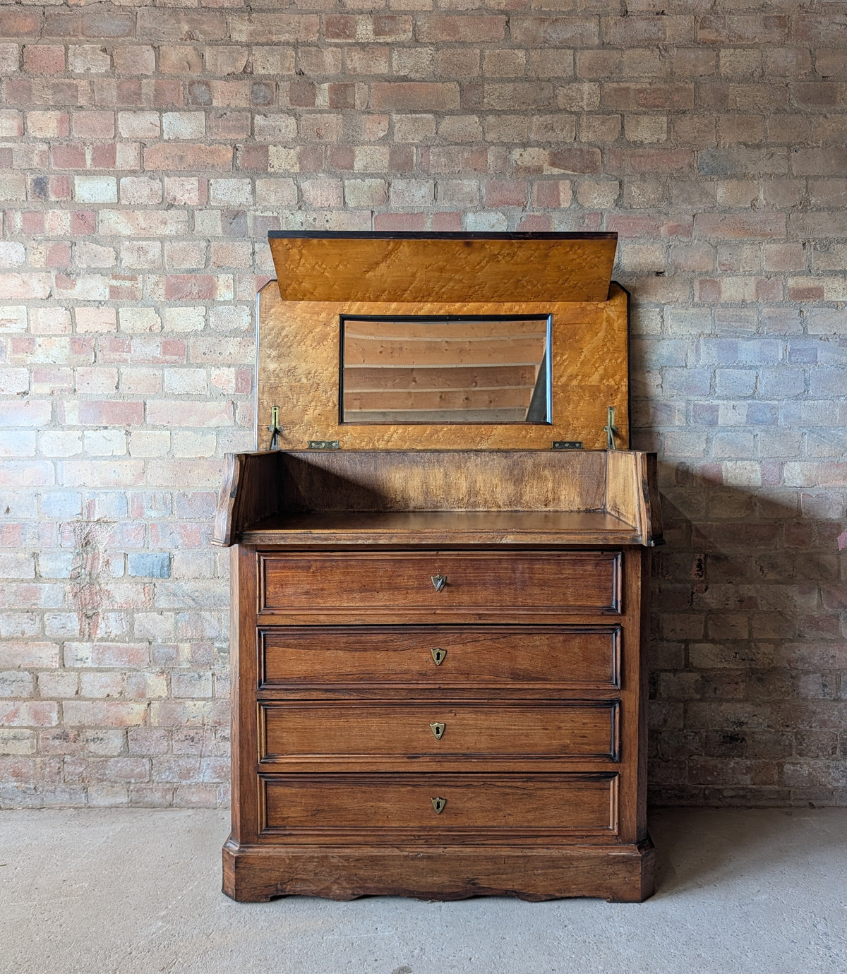Antique French 19th C Walnut Washstand Lift Top Mirror Commode Chest of Drawers