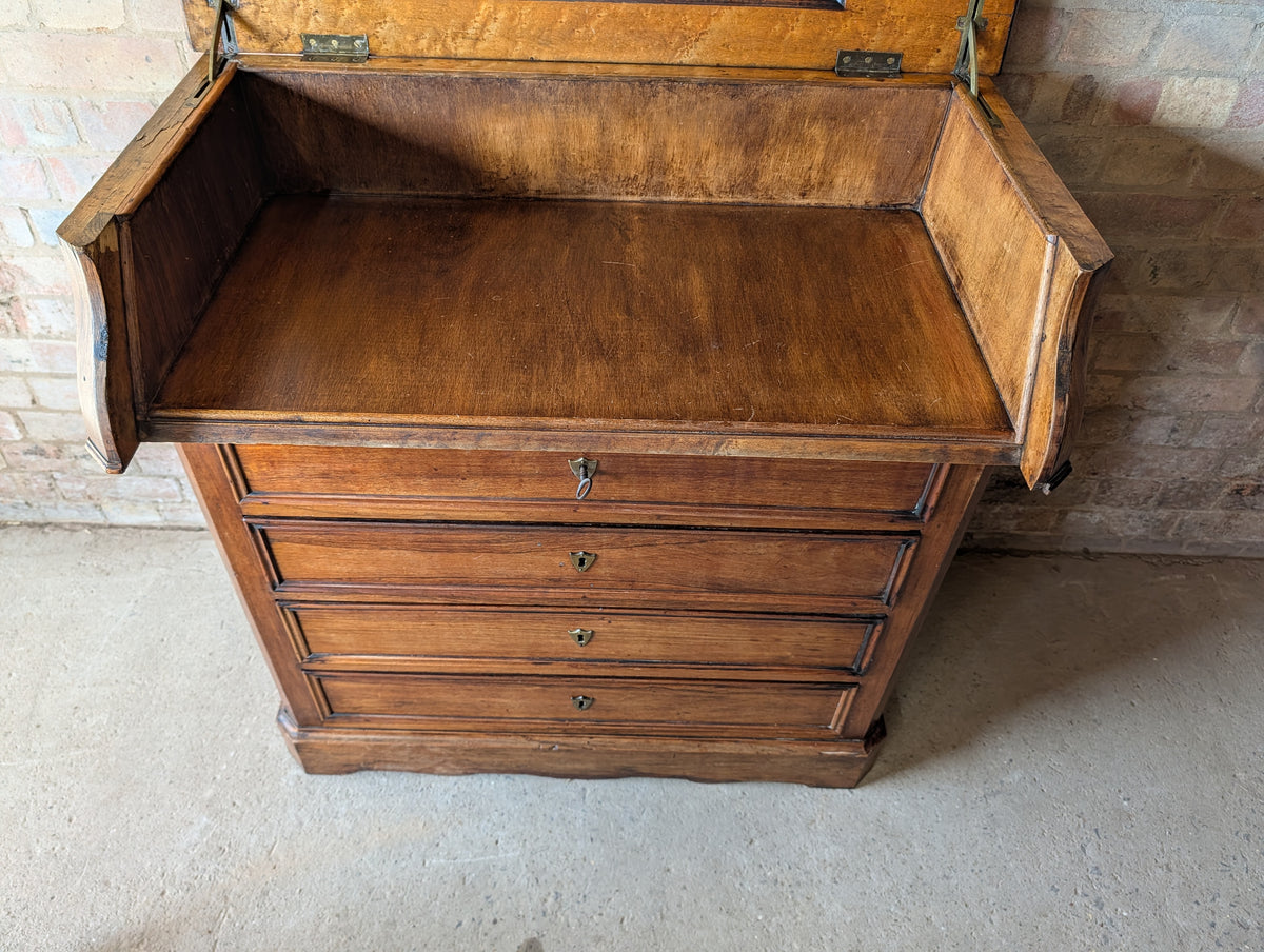 Antique French 19th C Walnut Washstand Lift Top Mirror Commode Chest of Drawers
