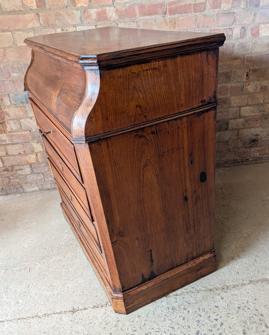 Antique French 19th C Walnut Washstand Lift Top Mirror Commode Chest of Drawers