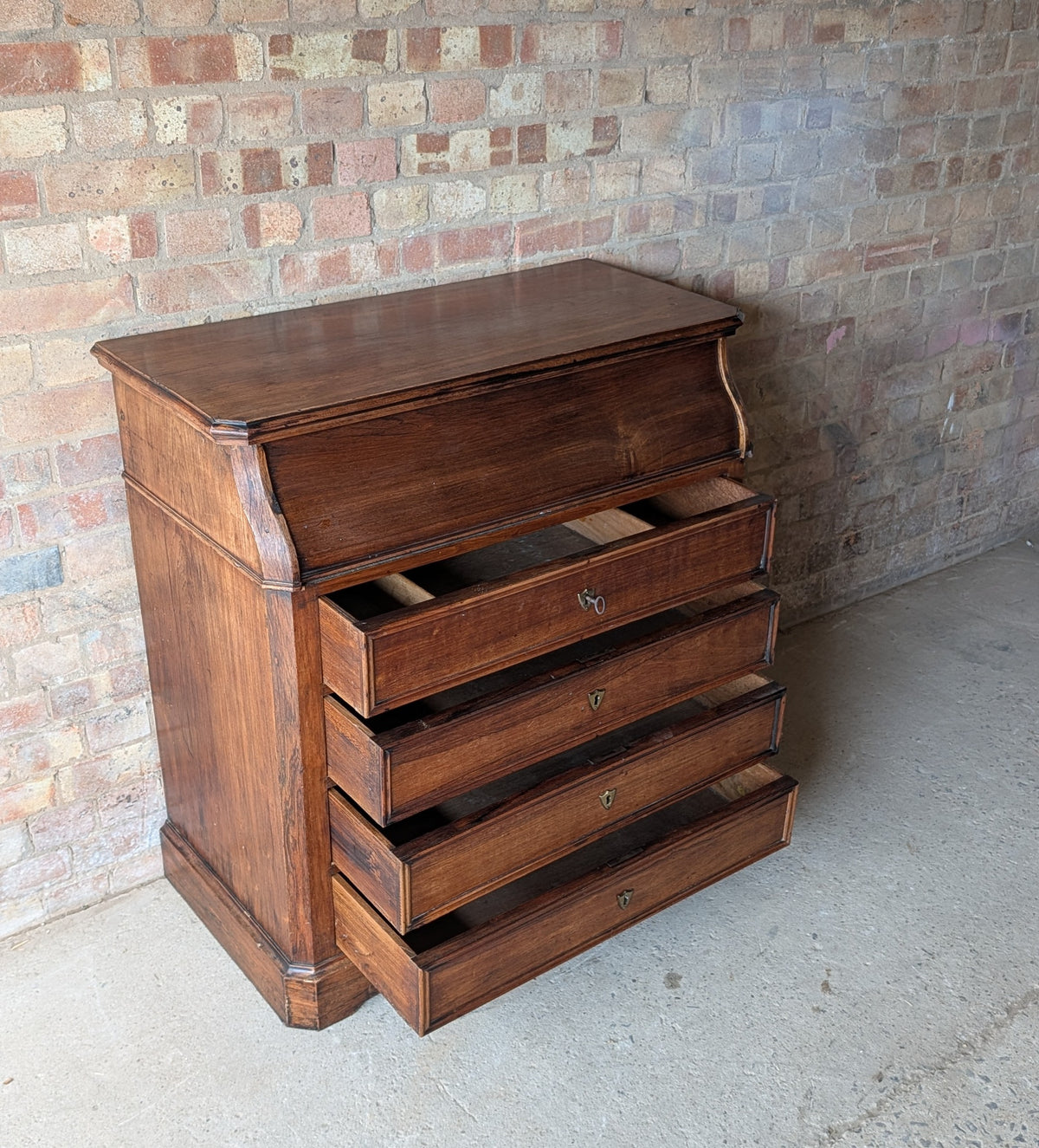 Antique French 19th C Walnut Washstand Lift Top Mirror Commode Chest of Drawers