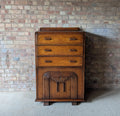 Art Deco Oak Tallboy Vintage Linen Cupboard  / Drawers 1930s