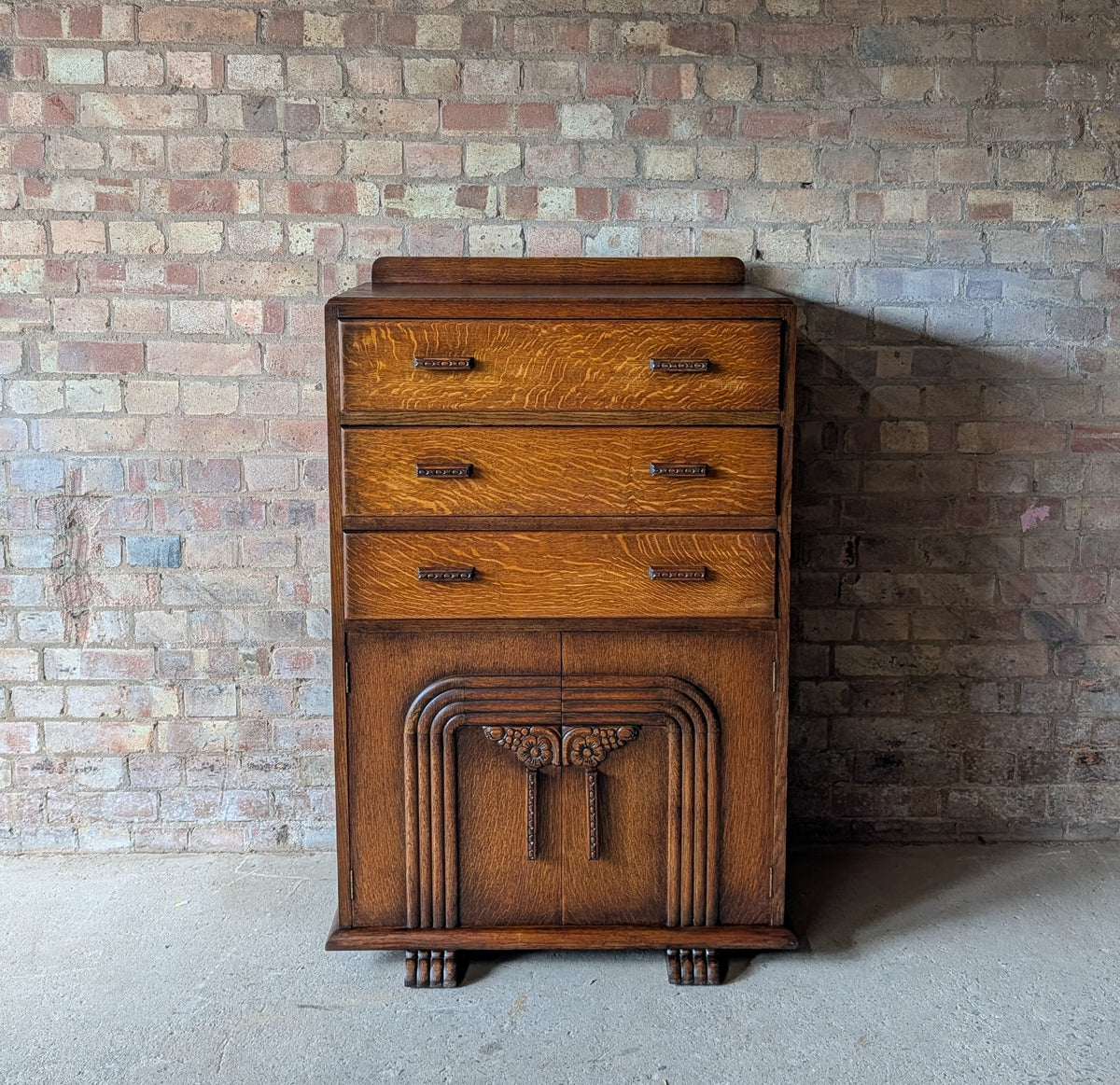 Art Deco Oak Tallboy Vintage Linen Cupboard  / Drawers 1930s