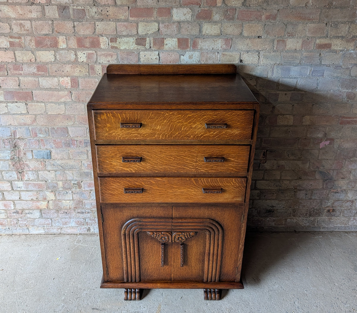 Art Deco Oak Tallboy Vintage Linen Cupboard  / Drawers 1930s