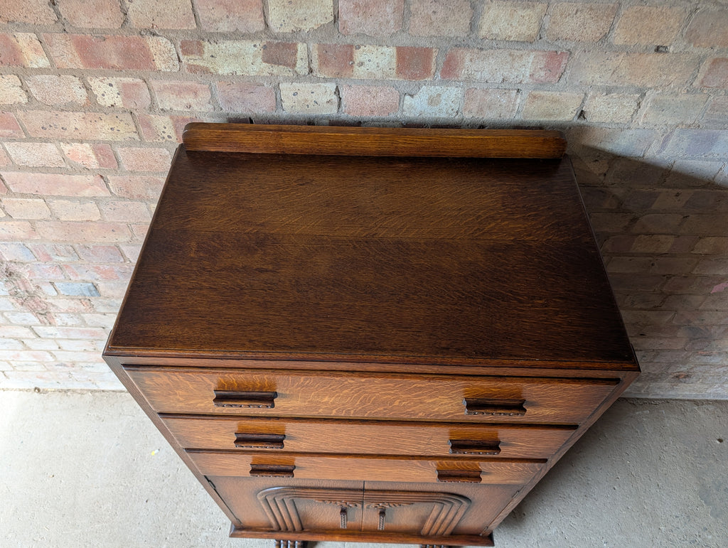 Art Deco Oak Tallboy Vintage Linen Cupboard  / Drawers 1930s