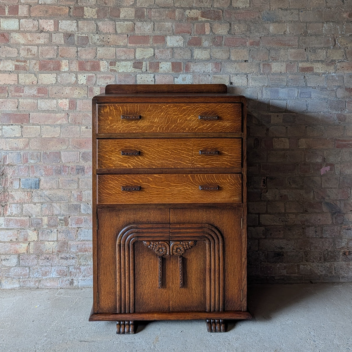 Art Deco Oak Tallboy Vintage Linen Cupboard  / Drawers 1930s