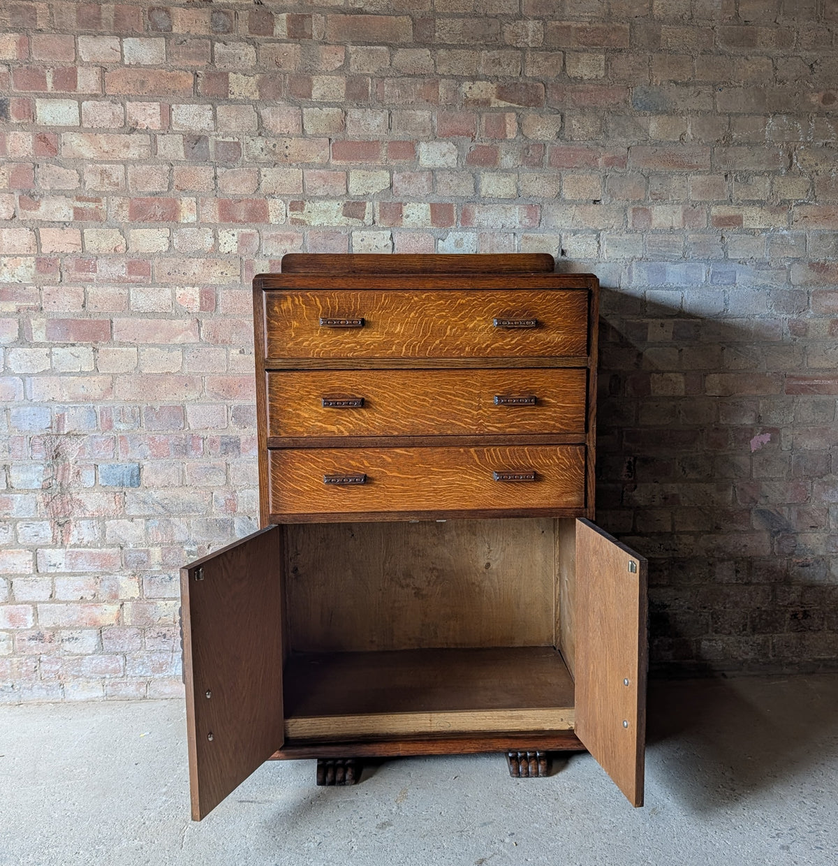 Art Deco Oak Tallboy Vintage Linen Cupboard  / Drawers 1930s