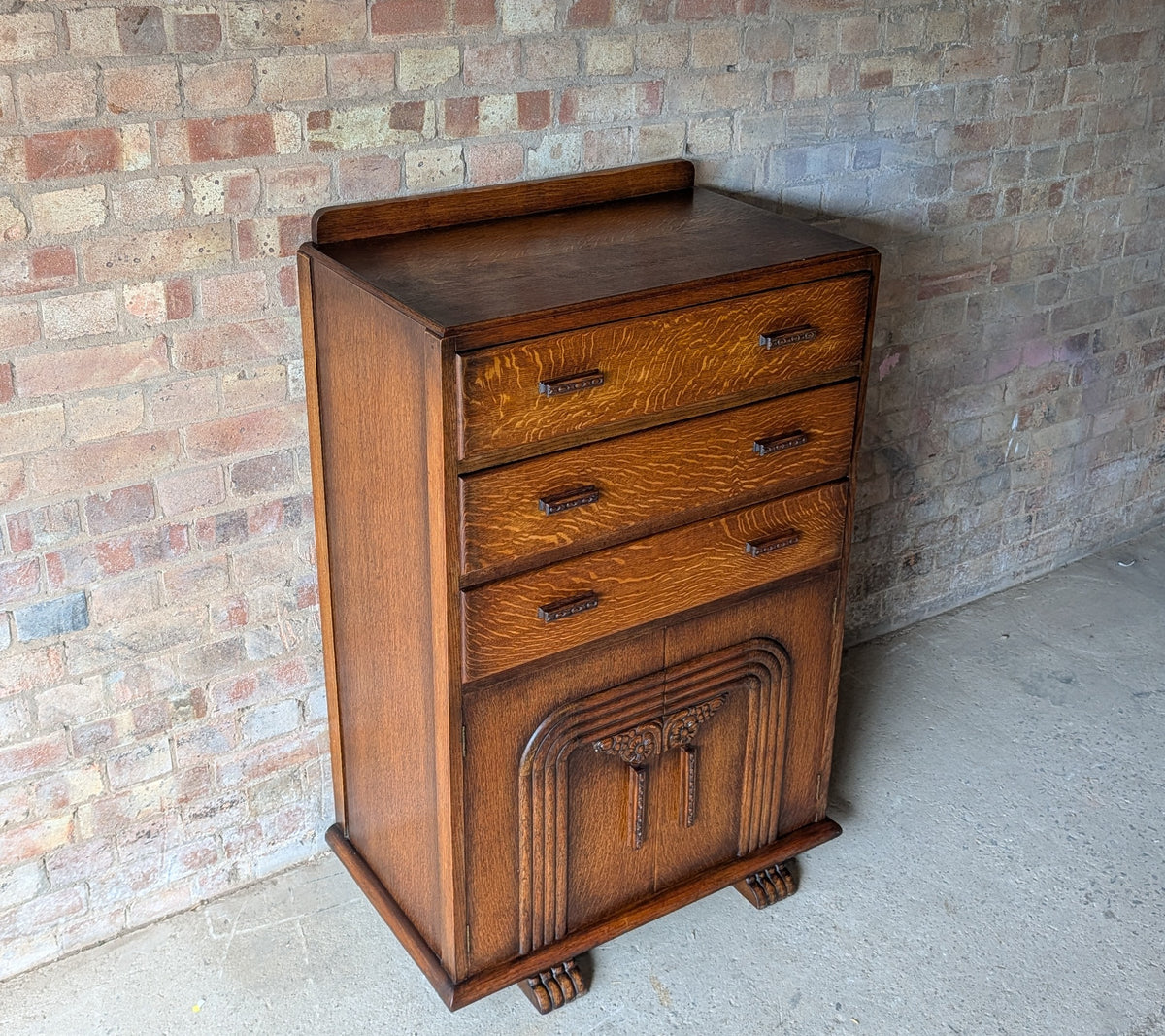 Art Deco Oak Tallboy Vintage Linen Cupboard  / Drawers 1930s