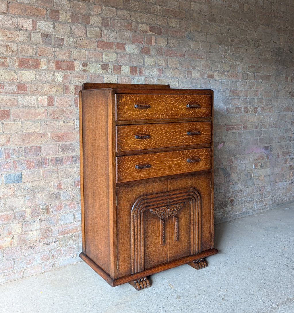 Art Deco Oak Tallboy Vintage Linen Cupboard  / Drawers 1930s